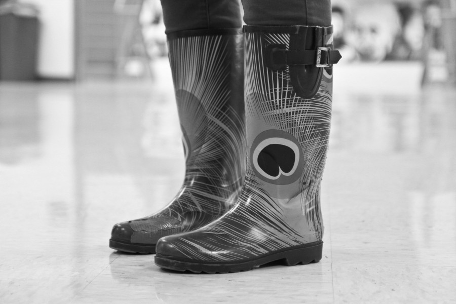 Senior Avery Dawson displays her ravishing peacock rainboots.