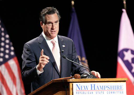 Former Massachusetts Gov. Mitt Romney speaks to delegates at the New Hampshire Republican Convention in Concord, N.H., Saturday, Sept. 25, 2010.