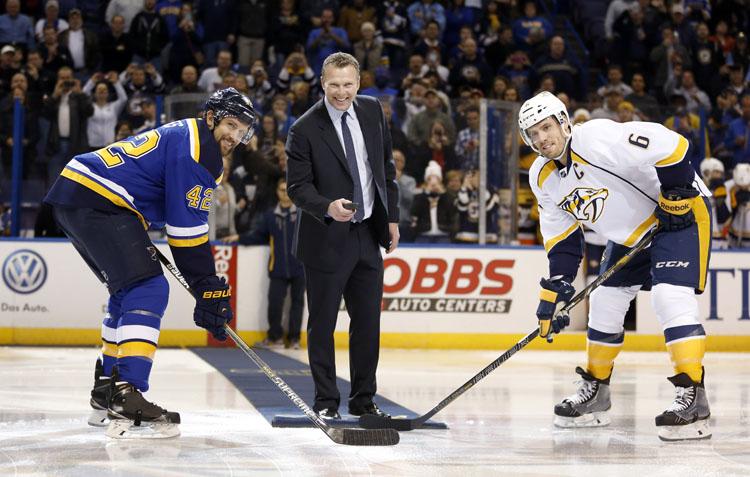 Martin Brodeur, David Backes, Shea Weber