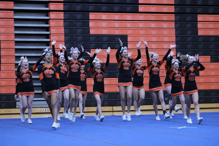 The Cheer team takes the mat in their home competition at EHS on Dec. 20 where they took second.