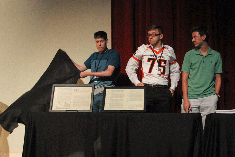 Jack Hultz, Evan Williams and Connor Weinacht present Jackie Robinson's original MLB contracts