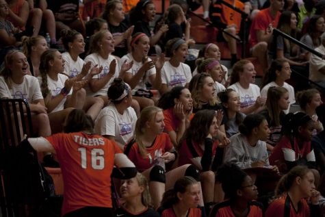 Fans cheer at the home volleyball match against St. Joseph's on Sept. 7.