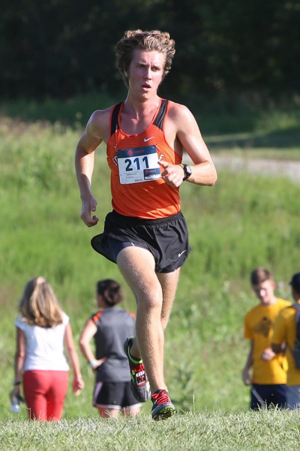 Senior Roland Prenzler leads the pack at the Edwardsville Tiger Classic at SIUE.