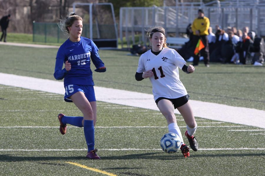 Senior Emma Hensley, pictured here at a game last season, plans to play a Missouri State University next year.