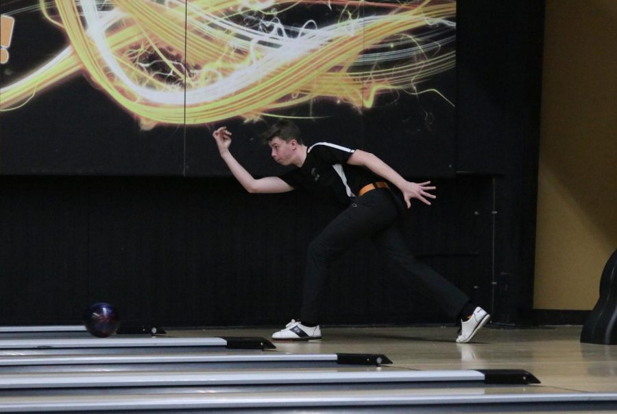 Senior Hayden Meyer  bowls in a home competition on Jan. 8.