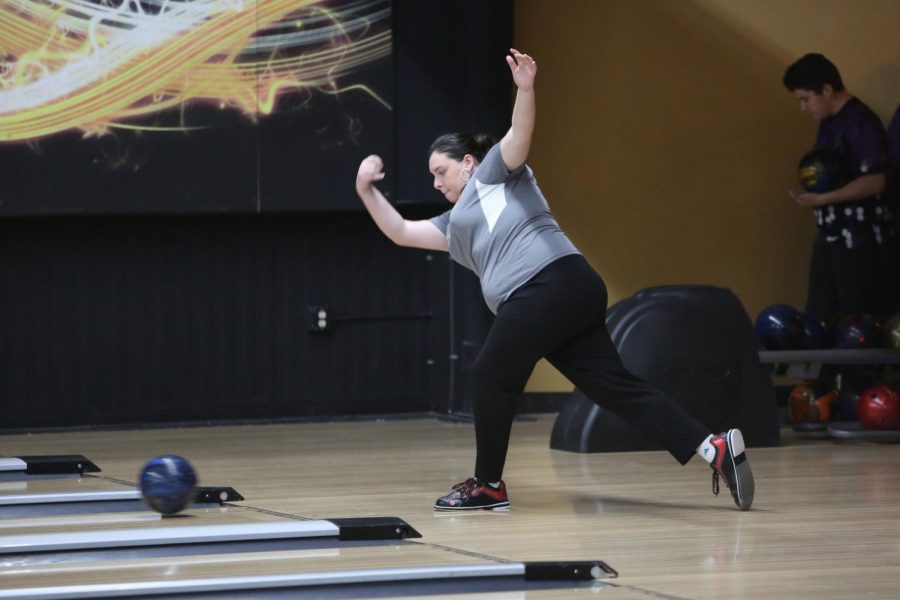 Senior Sydney Sahuri bowls at Edisons on Jan. 9 in a match against Collinsville.