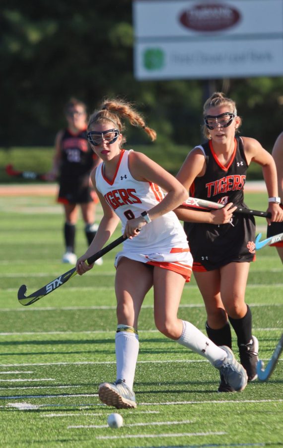 Now senior Lillian Berry and graduate Lizzie Dawson play in one of last year's scrimmages.  No games against outside teams were played due to restrictions last year. 