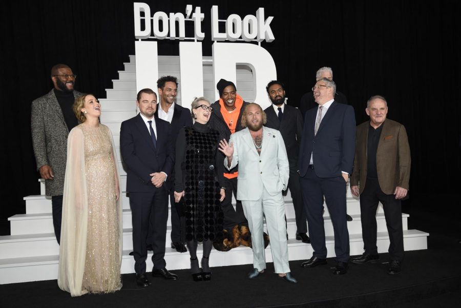 Tyler Perry, Tomer Sisley, Kid Cudi, Hamesh Patel, Ron Perlman, Jennifer Lawrence, Leonardo DiCaprio, Meryl Streep, Jonah Hill, Adam McKay, and Paul Guilfoyle gather at the Dec. 5 world premiere of "Don't Look Up."