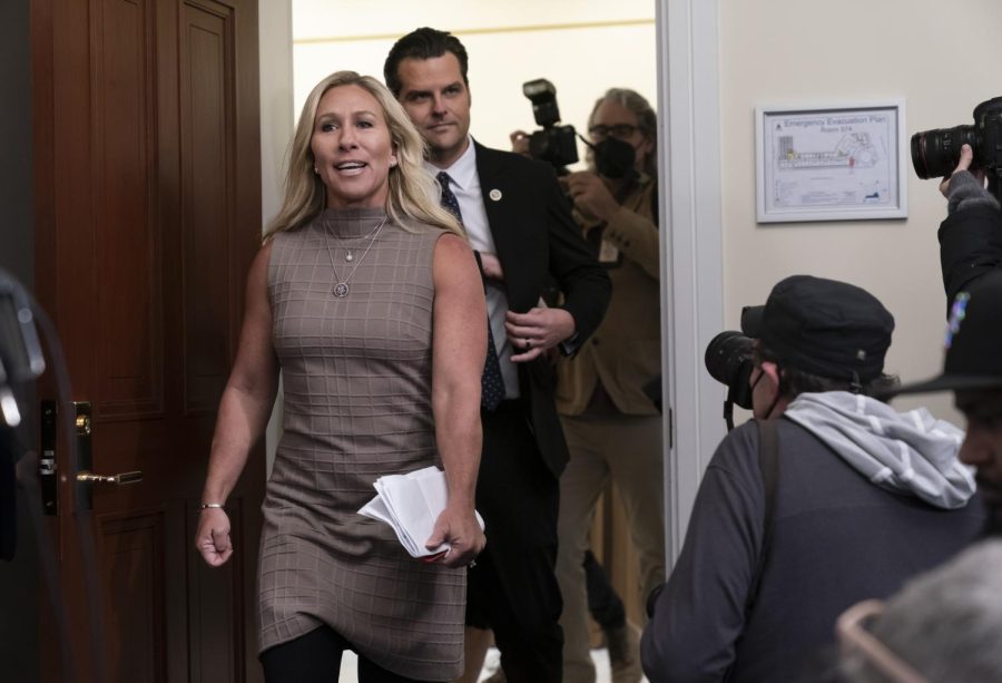 Greene, alongside Rep. Matt Gaetz (R-FL), met with reporters Jan. 6 to discuss 2021's capitol riot.