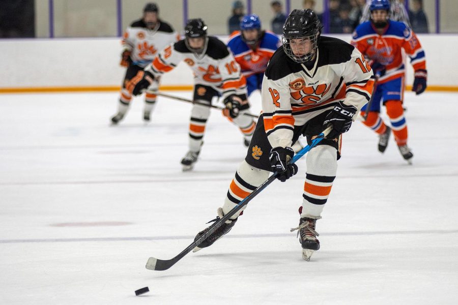 Junior Sean Armstrong maneuvers the puck towards the goal in a Jan. 26 game.