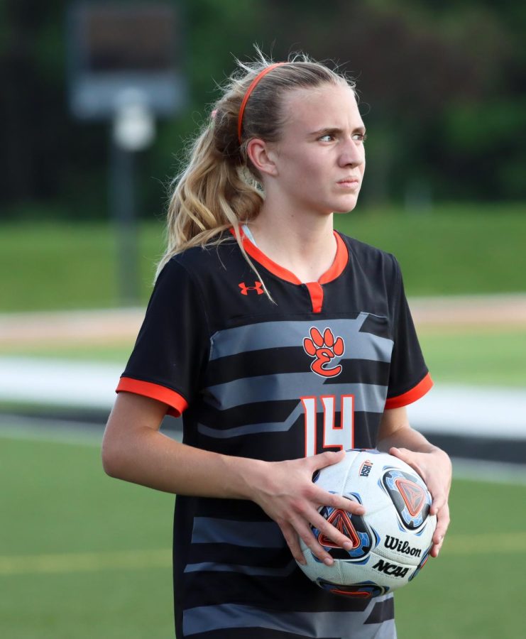 Now sophomore Ulla Sharp at a 2021 soccer game where she was on the varsity team as a freshman. 
