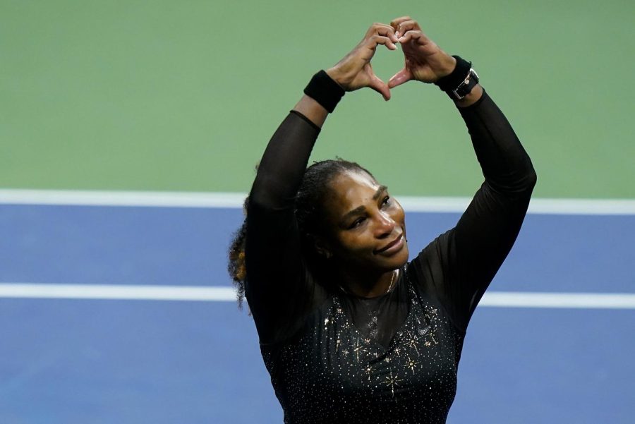 Serena+Williams+shows+love+to+her+fans+after+her+loss+against+Ajla+Tomljanovic+in+the+US+Open+on+Friday%2C+Sept.+2.