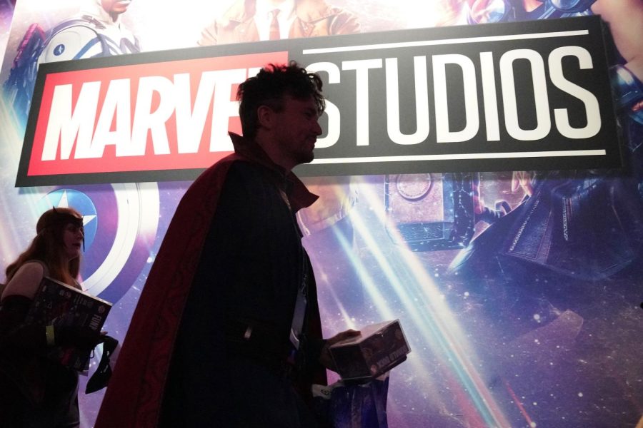 A+Doctor+Strange+cosplayer+walks+past+the+Marvel+Studios+portion+of+the+D23+Expo+on+Sept.+10%2C+2022.
