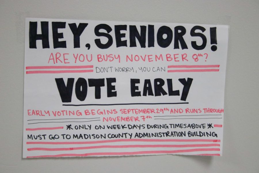 A poster made by EHS students hangs on the 3rd floor wall informing students on how to vote early.