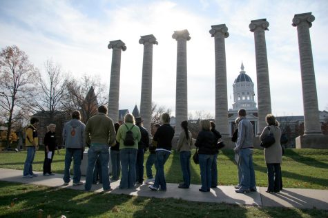 Prospective students take a campus tour at the University of Missouri in Columbia.