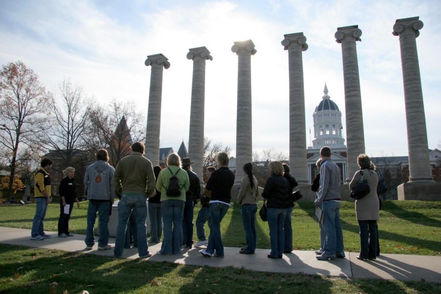 Prospective+students+take+a+campus+tour+at+the+University+of+Missouri+in+Columbia.