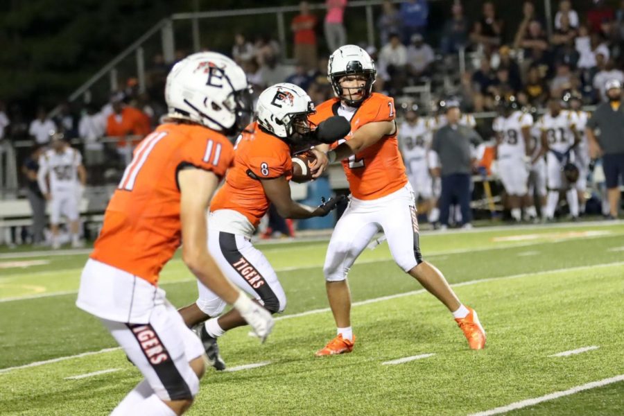 Wide receiver Joey Demare prepares to set a block in the first game versus OFallon on Sept 16, 2022