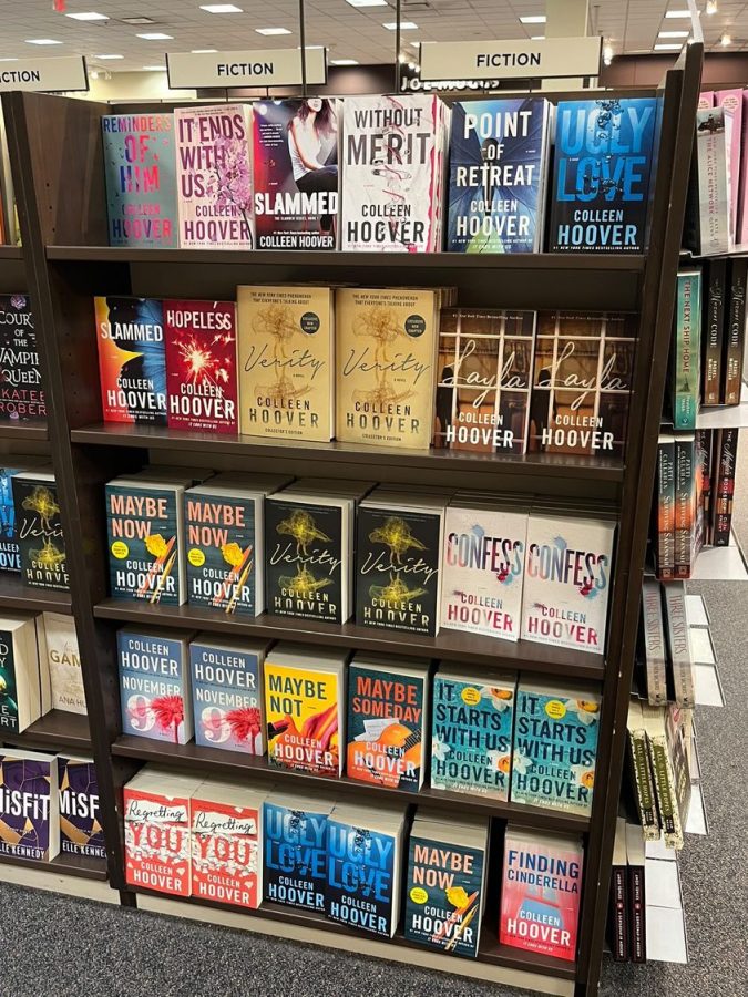 Colleen Hoovers books sit on their own categorized bookshelf at the Edwardsville Books-A-Million