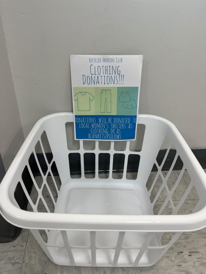 The+donation+bin+for+the+recycled+fashion+club+sits+in+a+common+space+on+the+second+floor.