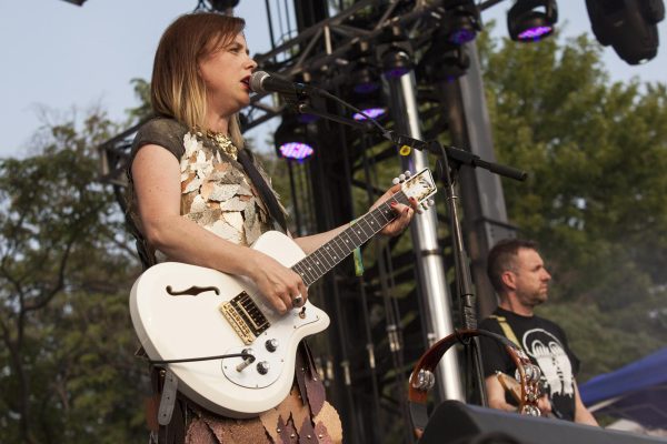 Slowdive performs their signature shoegaze sound at Pitchfork Festival.