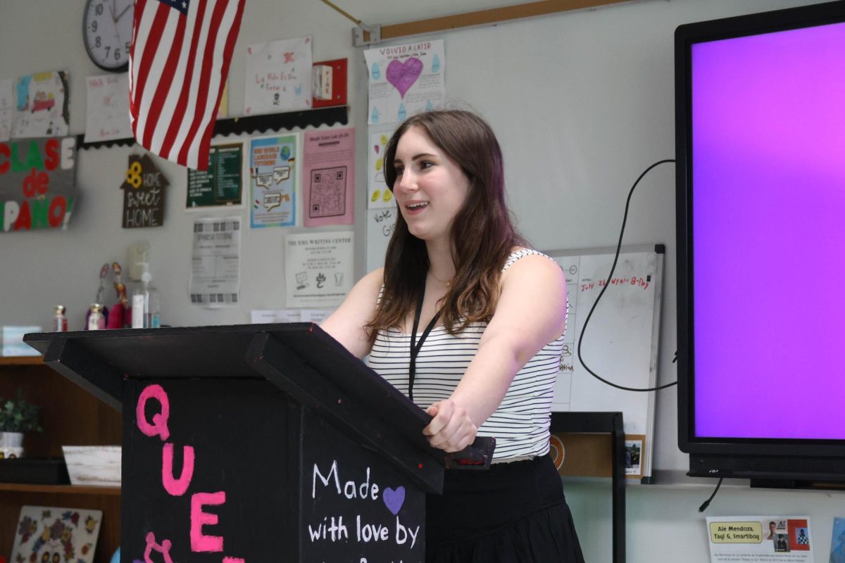 Lucy Schapman delivers a speech to the rest of the EHS student council on April 19. 