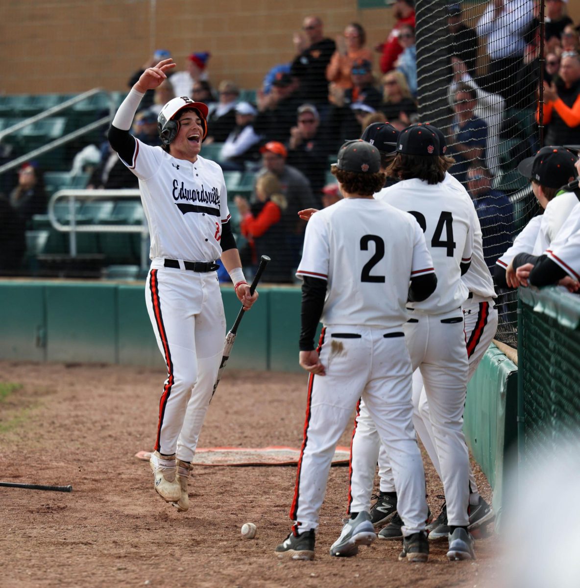 Junior Lucas Krebs celebrates with his teammates.