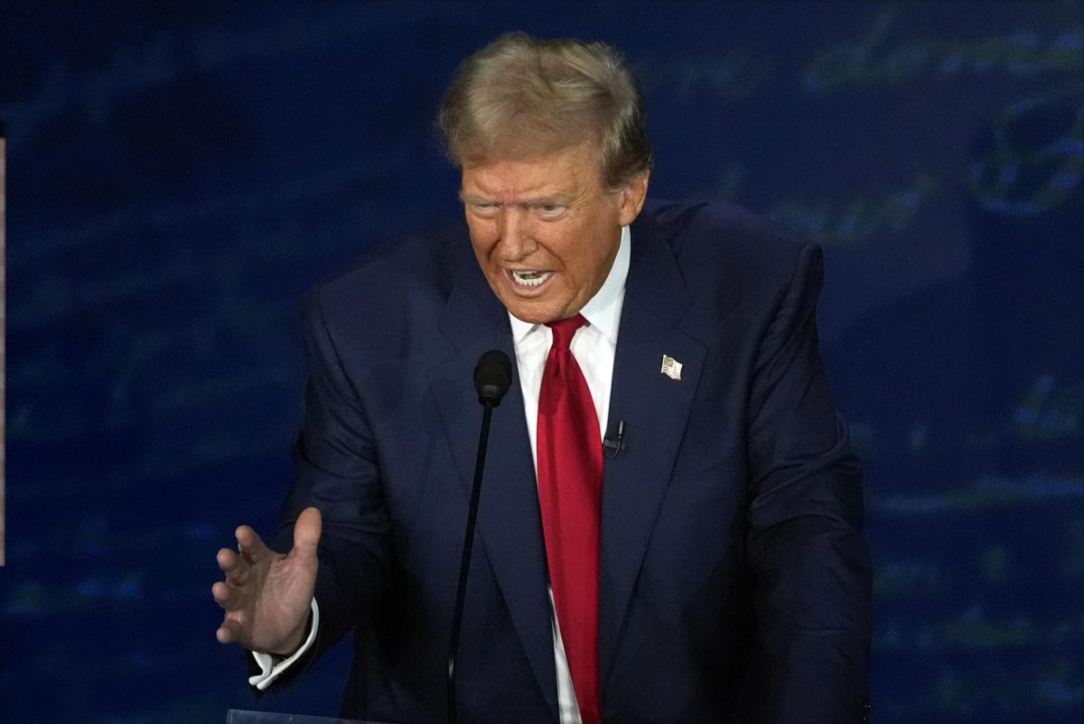Former president Donald Trump speaks during the presidential debate against Kamala Harris.